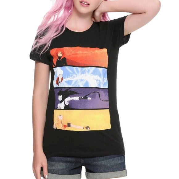 RWBY Juniors Panel Graphic Ruby Rose, Weiss Schnee, Yang Xiao Anime Shirt New - Picture 1 of 6